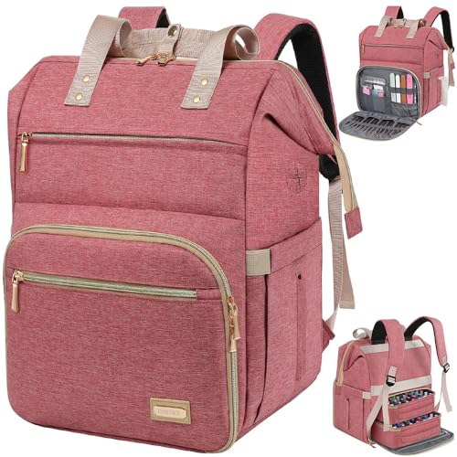 LTINVECK Estojo organizador de esmalte, mochila para 70 garrafas e lâmpada de unha, kit de suprimentos de unhas destacáveis de 2 camadas, estojo de armazenamento, rosa, 15 x 13.8 x 11 inches, Viagens