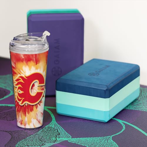 Image of Rico Industries NHL Hockey Team Color Tie Dye 24oz Metallic Acrylic Tumbler with Hinged Lid, Officially Licensed Double Wall Tumbler with Straw