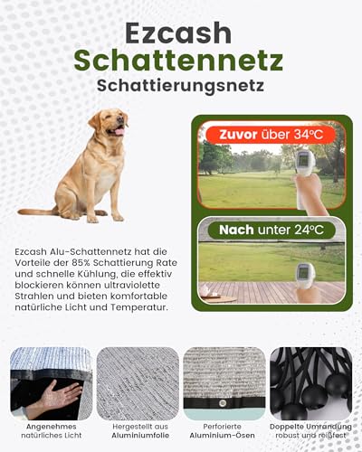 Ezcasch Schattennetz Auto für Hunde 4x6m, 85% Aluminium Schattierungsnetz als UV-und Sonnenschutz, Geeignet für Outdoor, inkl. Elastische Kordel, 5m Nylonseil, Nägel