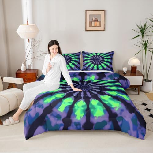 Image of Feelyou Tie Dye Comforter Set Queen Size 3Pcs for Kids Boys Girls