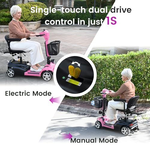 Image of 4 Wheel Mobility Scooters for Seniors - Up to 45 Miles Range,Folding Powered Mobility Scooter Device w /600WH Battery,Only 58 lb Weight, Dual Basket, 300 lb Capacity, Compact
