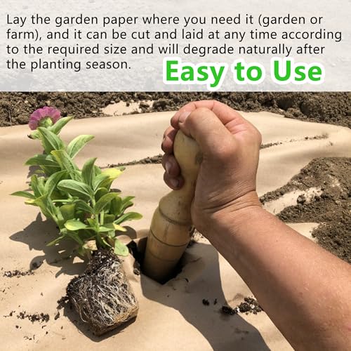 Image of Biodegradable Weed Barrier, 4 x 50 Ft Heavy Duty Garden Paper Biodegradable Landscape Fabric Paper Garden Mulch Rolls Weed Barrier for Weeds, Paper Mulch Rolls Garden Paper for Outdoor Garden Lawn