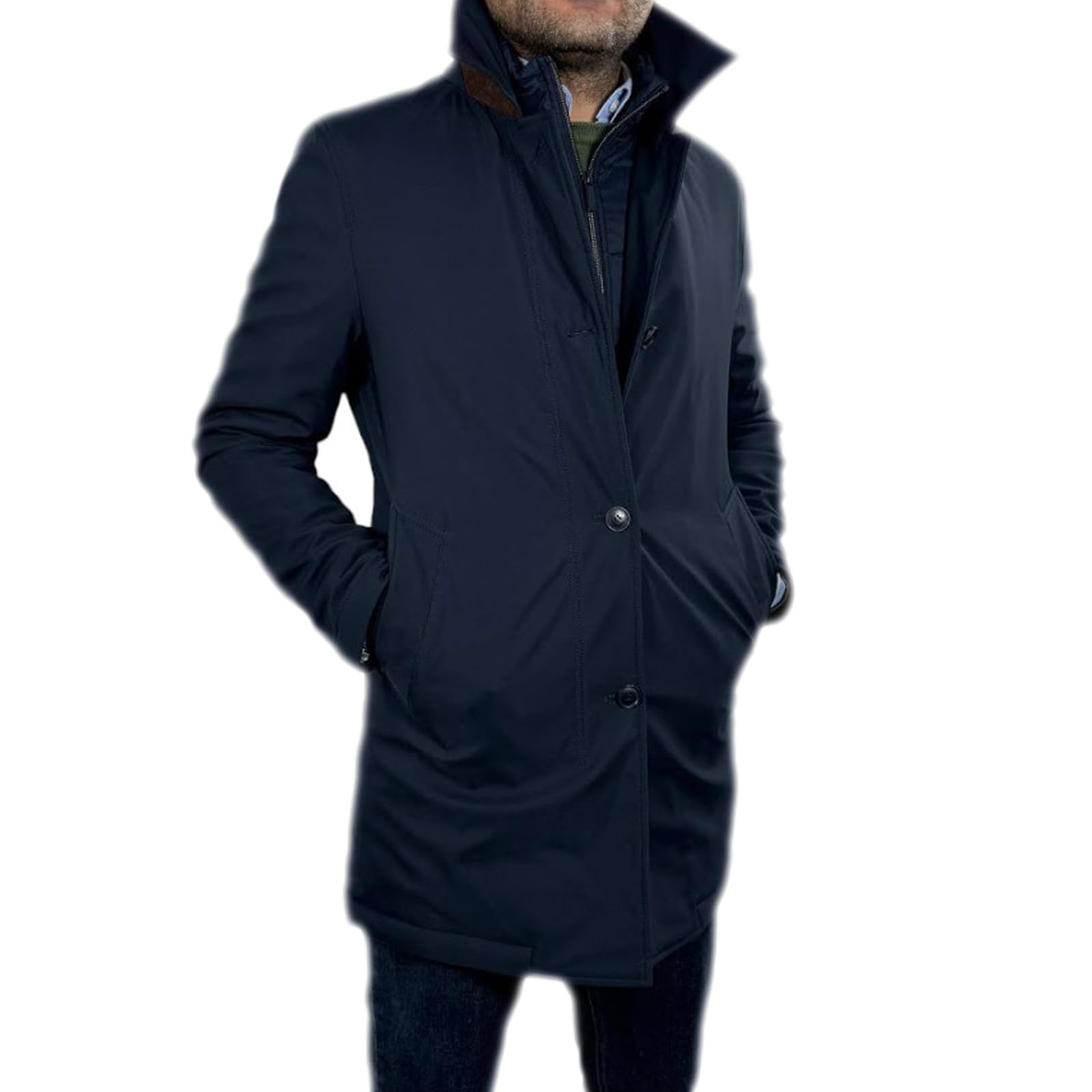 Cappotto Impermeabile da Uomo Invernale Taglio Lungo Trench Eegante Imbottito Giacca Casual Con Gilet Removibile Linea Sartoriale Giubbotto Classico