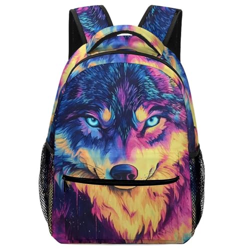 Wild Wolf Watercolor Funny Backpack Casual Daypack Lightweight Shoulders Bag for Men Women Cute Print