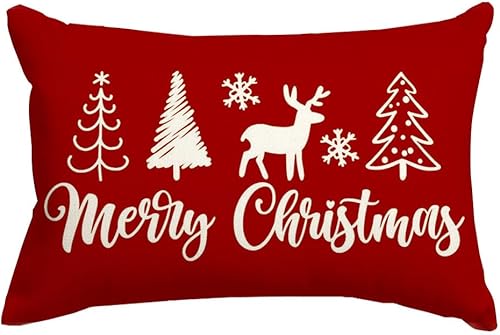RABUSOFA Fundas de almohada de árbol de reno de Navidad de 12 x 20 pulgadas, decoraciones de Feliz Navidad, fundas de almohada decorativas de