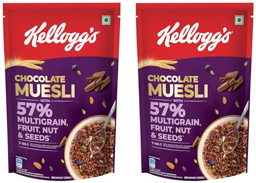 Image of Kellogg's Chocolate Muesli 450g | 12-in-1 Power Breakfast | India's No. 1 Muesli | Multigrain Breakfast Cereal | Pack of 2