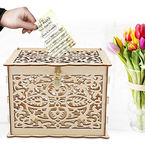 Hapivida Boîte à cartes de mariage en bois avec serrure pour cartes de mariage - Boîte cadeau en bois pour fêtes, anniversaires