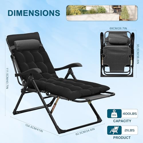 AYDFUORT Sonnenliege Klappbar, Liegestuhl Garten, Klappbare Gartenliege Verstellbar Rückenlehne, Relaxsessel Garten Mit Auflage Polster, Getränkehalter, Liegestuhl Balkon Belastbar150kg (Schwarz)