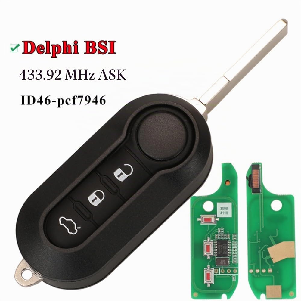 Guscio Chiave auto a distanza Controllo remoto telecomando radiocomando portachiavi per Fiat MPV Bravo/Ducato 500 Doblo Qubo Grande Punto Citroen Jumper Peugeot Boxer 433.92 ID46
