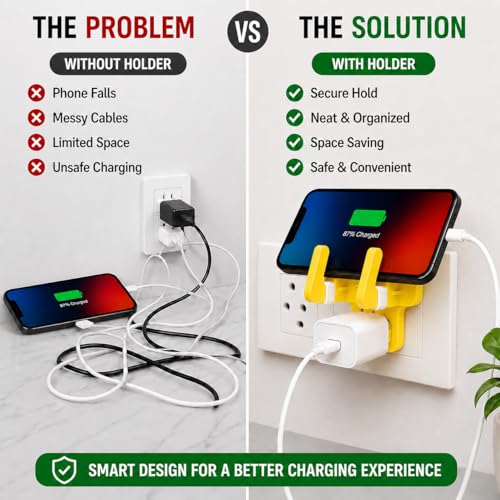 Image of Leo Universal Mobile Holder & Wall Socket Charging Stand | Anti-Slip ABS Mobile Stand for Smartphones & Tablets | Portable Multi Phone Holder for Home, Office & Travel
