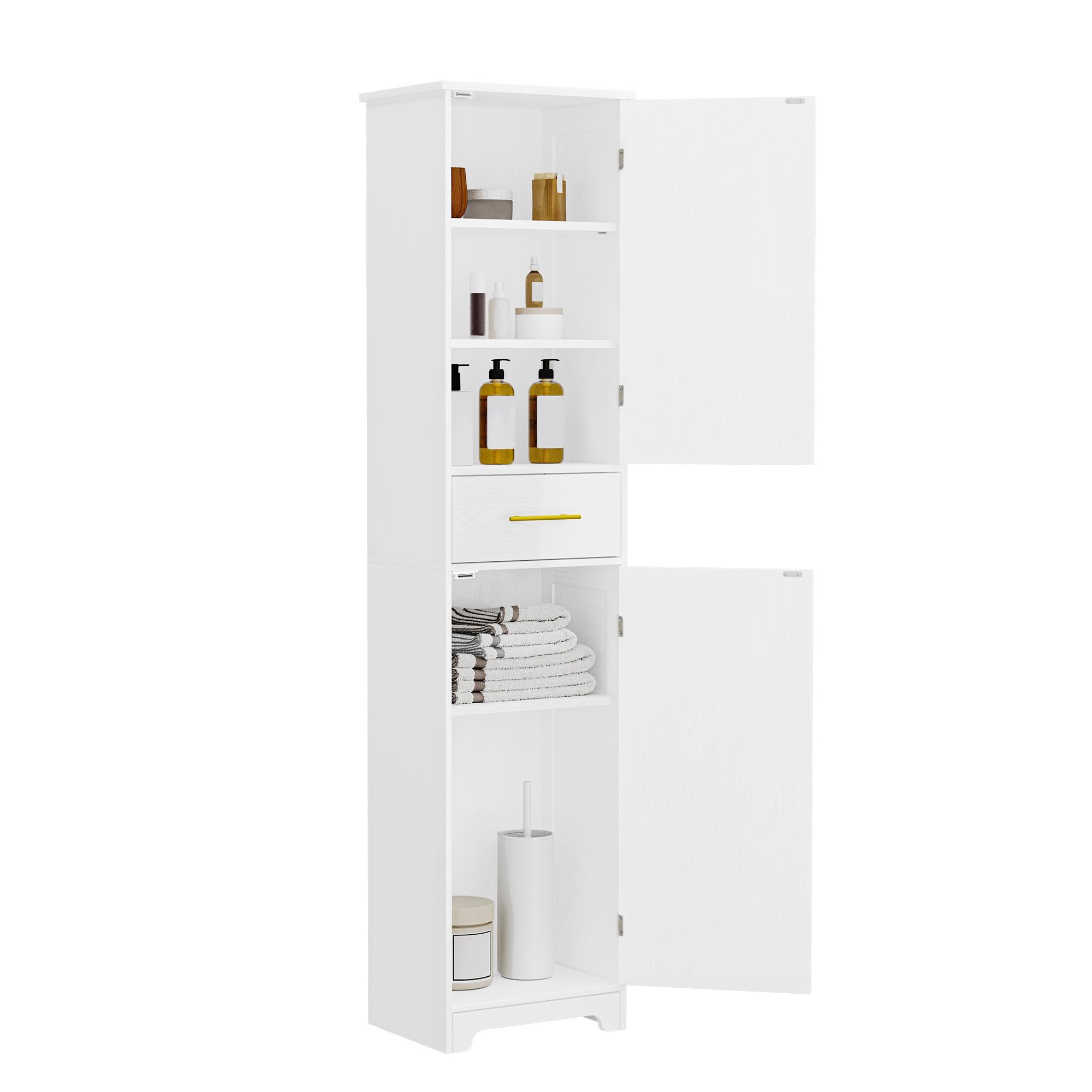 Hzuaneri Armoire de Salle de Bain, Armoire de Rangement avec 1 Tiroirs et 2 Portes, Grand Meuble Étroit, pour Salon, Chambre, Cuisine, Couloir, Blanc SC18303X