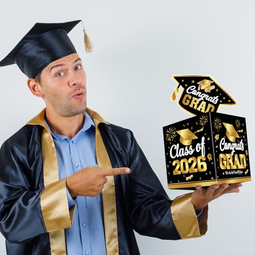 Image of M AMFEOV Graduation Card Box with Cards, 51Pcs Grad Party Decorations with 50Pcs Graduation Cap Advice Cards and 1Pc Black Congrats Grad Card Box for Class of 2026 Graduation Party Supplies