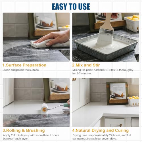 Tile Paint, Tub and Tile Refinishing Kit con Herramientas, Pintura Blanca al Agua para Bañera de 33oz, Secado Rápido para Baño, Cocina, Inodoros miniatura 4