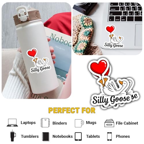 Image of 3pcs Certified Silly Goose Funny Sticker Pack, Silly Goose Love Meme Humor Design, Die Cut Waterproof Vinyl Decal for Laptop, Water Bottle, Phone, Window, Helmet, Goose Lover Gift 3 Inches