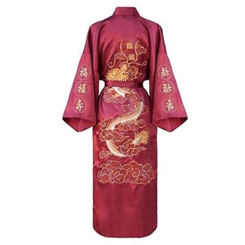 Honghuang Kimono Peignoir Robe Maison Vêtements Grande Taille 3XL Hommes Broderie Dragon Robe Traditionnelle Homme Vêtements De Nuit Vêtements De Nuit Amples Cover