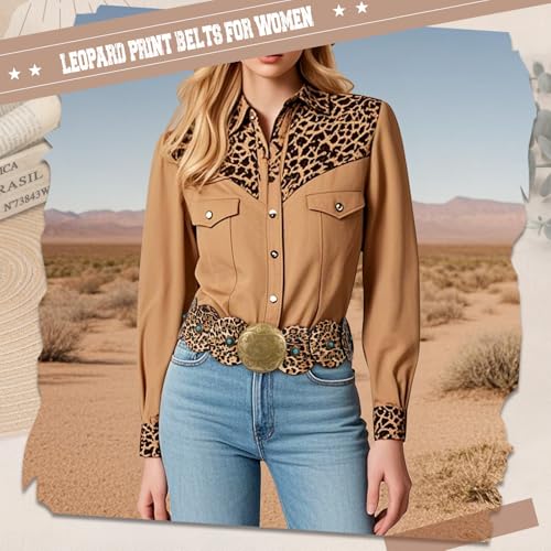 Image of XZQTIVE Western PU Leather Belts for Woman Concho Cowgirl Cowboy Disc Belt for Ladies Wide Boho Country Waist Belts for Dress