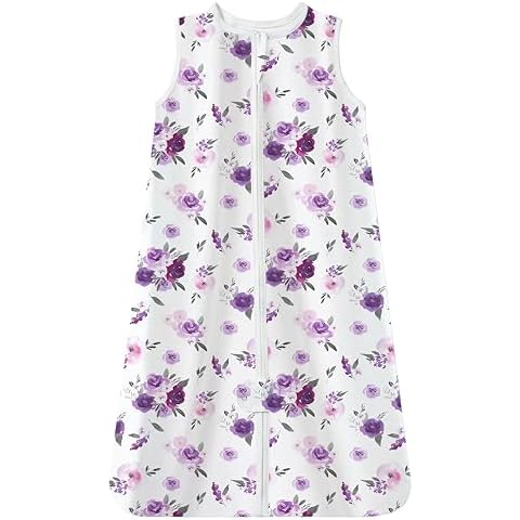 TotAha Purple Floral Sleep Sack 18-24 Months for Girl, 0.5 TOG Summer Light Sleeping Sacks, Buttery Soft Infant Sleeping Bag with 2-way Zipper Cover