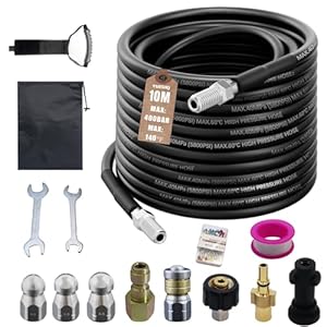 10M High Pressure Washer Drain Pipe Hose Cleaning Kit, Compatible with Karcher K2 - K7 Series & Bosch AQT, 400 Bar Sewer Jetter Hose, Drain Jetter for Pressure Washer Ideal for Drains,Patios,Driveways
