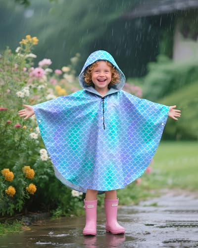 Image of OlyPegic Kids Rain Poncho with Hooded Reusable Waterproof Lightweight Ponchos Kids Boy Girl Raincoat Outwear