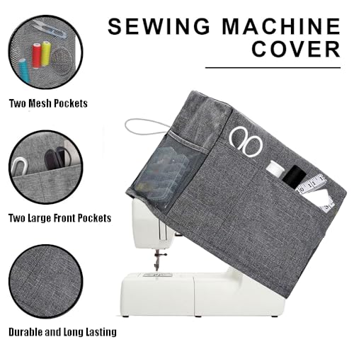 Foldable Sewing Machine Dust Cover with Storage Pockets, Universal Sewing Machine Protective Cover Compatible with Most Standard Sewing Machines (Grey) - Thumbnail 2