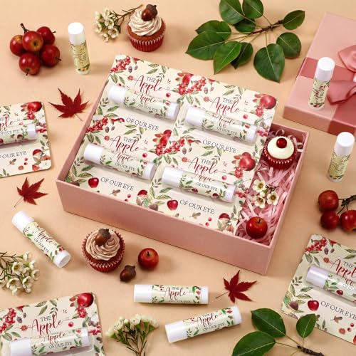 Image of 24 Pcs Apple Theme Baby Shower Lip Balms Bulk the Apple of Our Eye Baby Shower Party Favors for Guest Lip Balm Gift Set Travel Size Lipstick Autumn Thanksgiving Sweet Birthday Favor Decoration