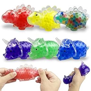 QINGQIU 6 Pack Dinosaur Squeeze Balls with Water Beads Big Stress Relief Toys for Kids Boys Girls Christmas Stocking…