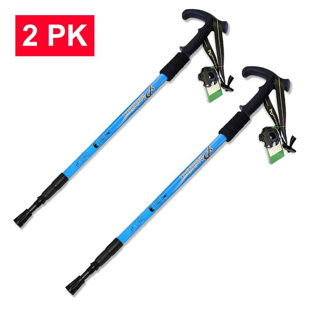 HYTX Adjustable Lightweight Aluminum Hiking Poles for Walking/Trekking/Hiking [ 2-pc Pack ] - Shock - Absorbent, Ergonomical T-Shaped Grip, Strong Strap (Blue)