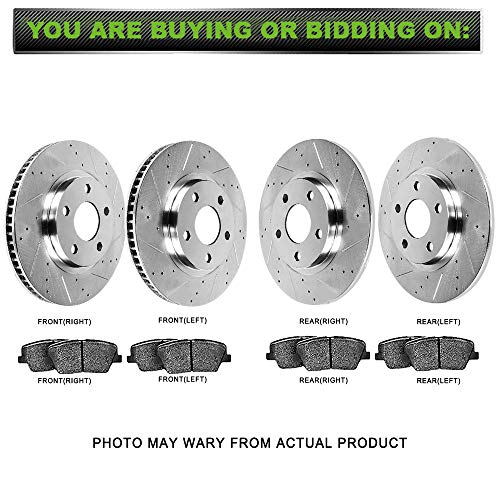 Image of [SCITOO Brake Kits] - (4) Front and Rear Drilled and Slotted Brake Rotors (8) Ceramic Pads for 1999-2000 for Honda Civic | Fit For Honda For Civic 1999-2000