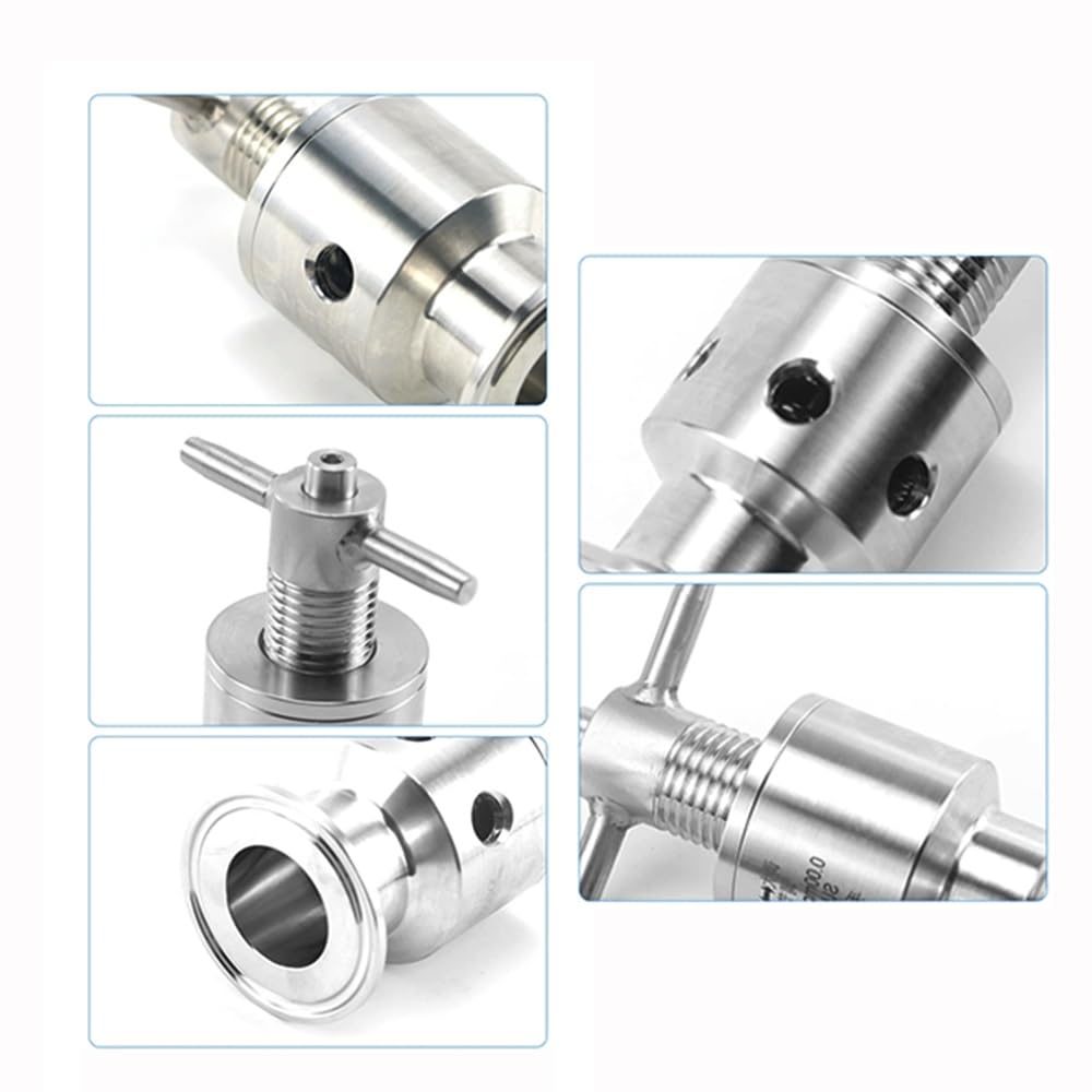 SUS 304 - Válvula de alivio de presión sanitaria de tres abrazaderas, casquillo ajustable de 1.5 pulgadas, diámetro exterior de 50.5 mm, ventilación de escape de 0-3.5 bar, válvula de seguridad de