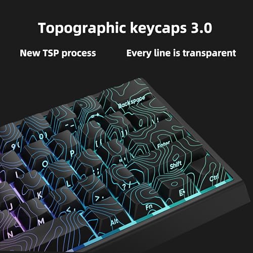 Image of dagaladoo Double Shot PBT Keyboard keycaps Set,Black Topographic,Shine Through Custom keycap,Side Printed keycaps dye sub,Cherry Profile keycap for TKL US Layout Mechanical Keyboard(134keys)