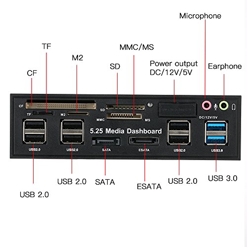 Docooler Multi-Function USB 3.0 Hub eSATA SATA Port Leitor de cartão interno PC Dashboard Media Fron