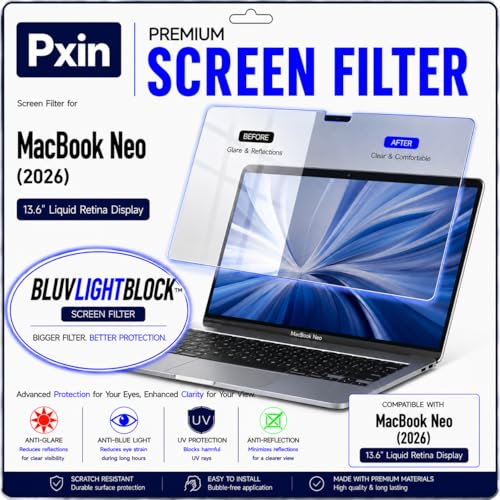Image of Pxin GlareX Filter compatible with 13 Inch Mac book Neo | Anti Blue | Anti Glare | Anti Reflex | UV Block | BLUVLIGHTBlock & OptiX Layer