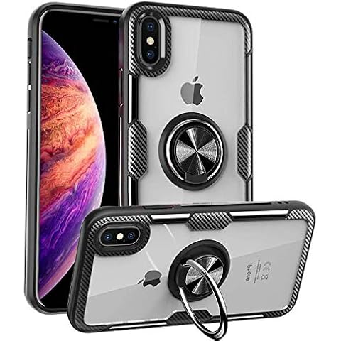 MOVOYEE Design for iPhone XR Case Thin,iPhone XR Cases Clear iPhone XR Case Transparent,iPhone XR Case Stand Magnetic Ring Shockproof Silicone Hard Back Cover Case for Apple iPhone XR 6.1 Inch Black Cover
