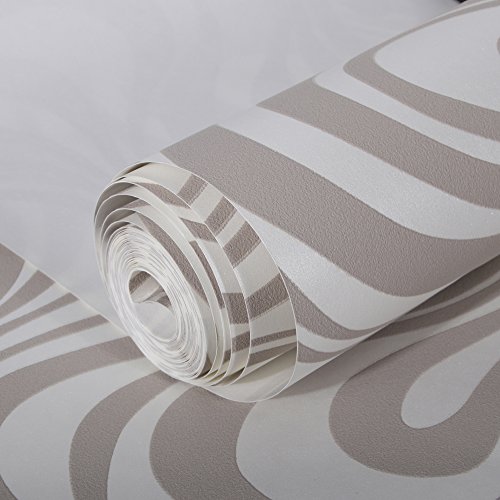 Qihang Modern Abstract Curve 3D Wallpaper Roll Mural Papel De Parede Flocking For Striped Cream-White&Silver Color 0.7M X 8.4M=5.88Sqm #TOP2