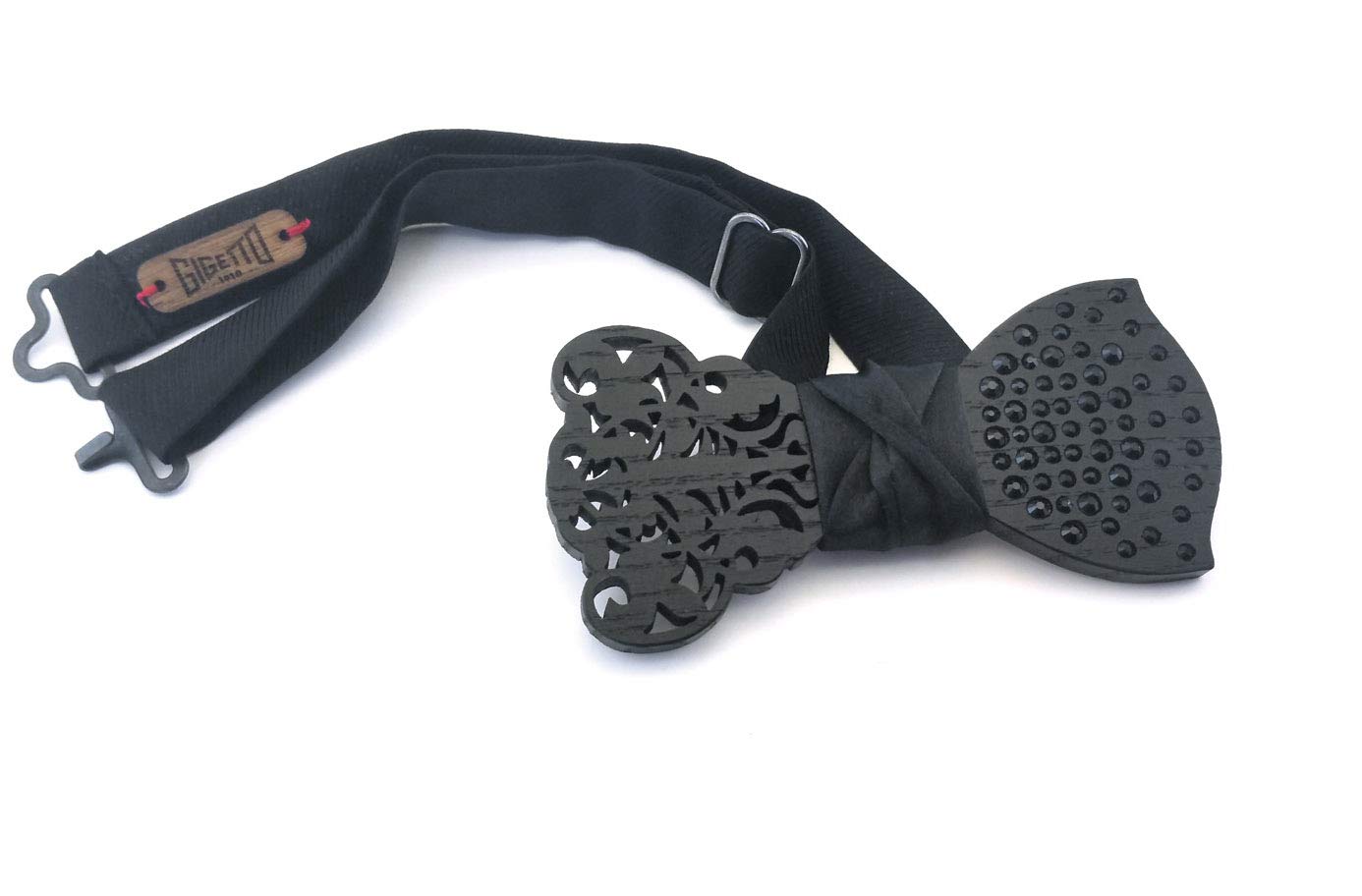 Papillon legno GIGETTO Barocco Strass Nodo Raso Nero Made in Italy
