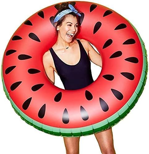 Qolixs Swimming Pool Tube for Adults Big Size Cool Watermelon Shaped Men Swimming Ring Adult Inflatable Pool Float Tube Circle Summer Water Toys Air Mattress
