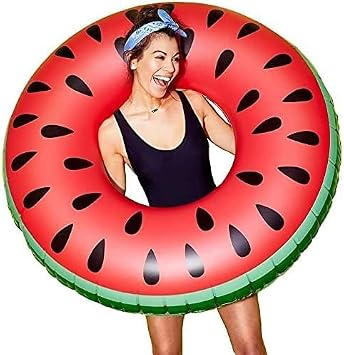Watermelon Pool Float Tube – 80cm Inflatable Swimming Ring, Big Size Summer Pool Floatie for Men & Women, Fun Water Toy Air Mattress for Beach & Pool