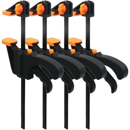 HASTHIP® 4 Pcs Quick Grip Clamp for Woodworking with Heavy Duty Bar Clamps, Two-Way Fixed F Clipsfor Glass, Welding Works and DIY Projects, Quick Grip and Release(4in)
