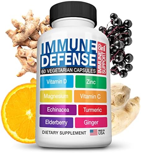 Best Immune Support- Elderberry, Vitamin C, Zinc 50mg, VIT D 5000 IU, Magnesium, Echinacea, Turmeric, Curcumin & Ginger, Multivitamin for Men, Women & Kids- 8in1 Formula, 2022 Release- 60 Veg caps…