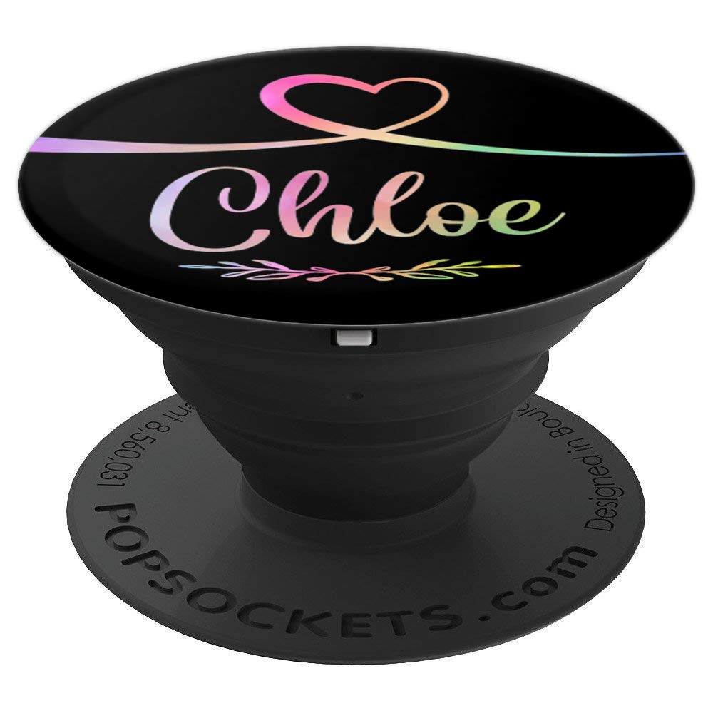 Chloe Heart Rainbow Personalized Name Black Chloe Gift PopSockets PopGrip: Swappable Grip for Phones & Tablets