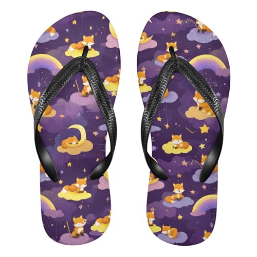 ALAZA Cartoon Dreamy Moon Fox Flip Flops for Women Fashion Beach Slippers Comfort Mens Flip Flops Non-Slip Rubber Shower Slippers Sandal for Hotel Travel Sport,XS