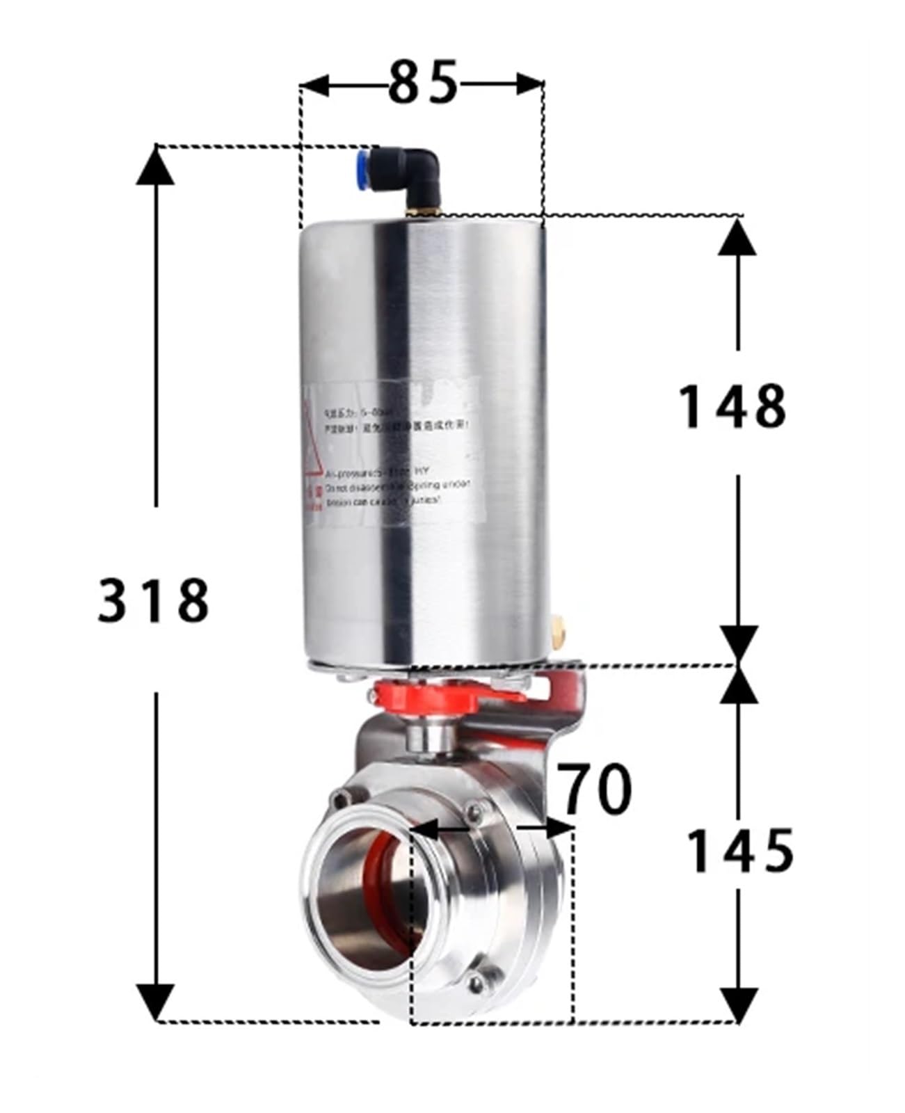Válvula de Mariposa Sanitaria de Acero Inoxidable 304 y 316L con actuador Integrado for Cerveza casera, con Tubo de 19-108 mm, 1,5", 2" y 4" de Triple Abrazadera.(63mmk77.5)