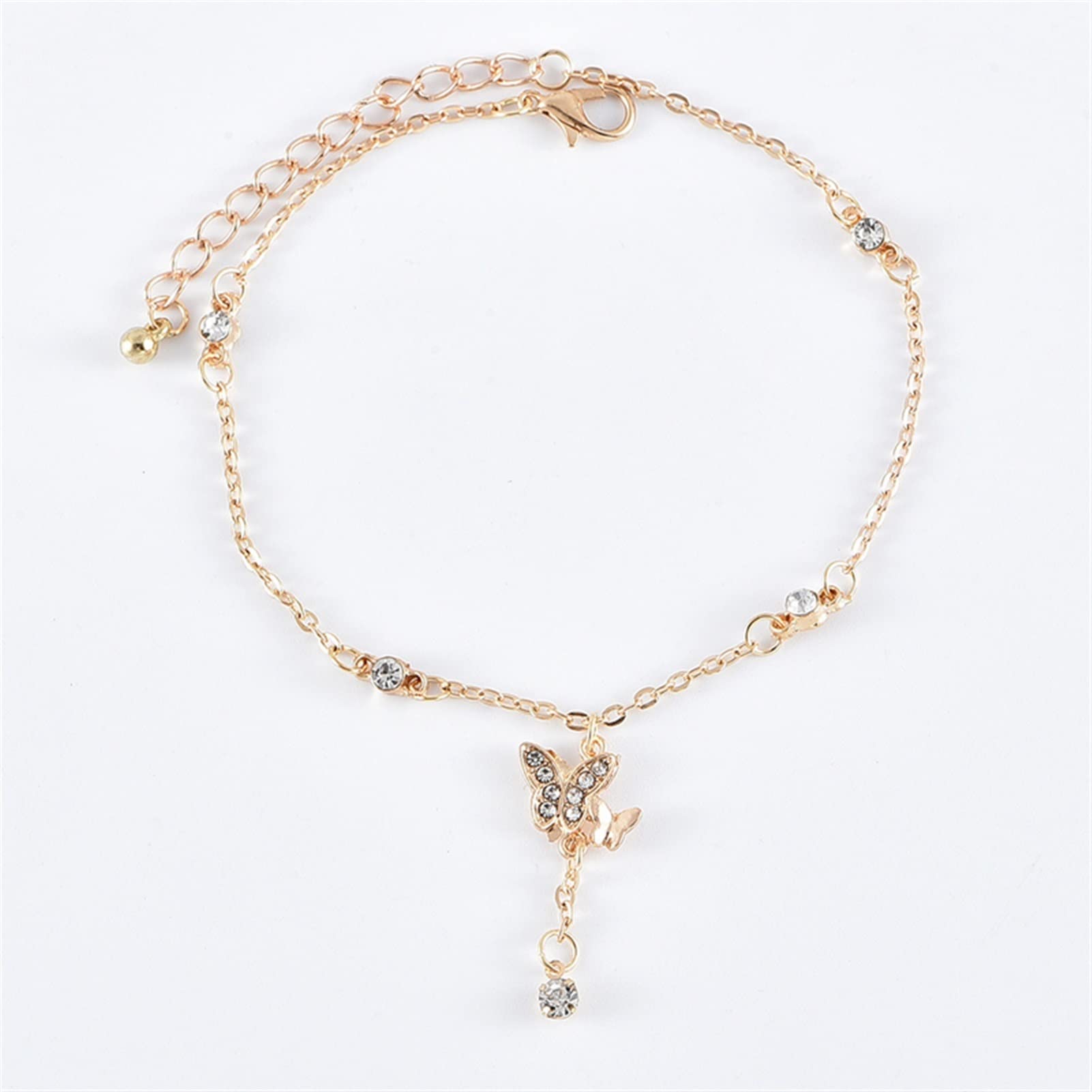 Cavigliera/Cavigliere Cavigliera Strass Catena da Tennis Catena del Piede Gioielli per Le Donne Cavigliera da Spiaggia Estiva Farfalla Catena a Piedi Nudi Braccialetti alla Caviglia (Color : Silver)