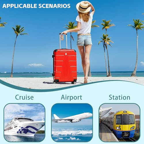 Travel Stamp Luggage Tag for Suitcase Set of 2 PU Leather Cute Luggage Tags with Stainless Metal Loop ID Label Privacy Flap Suitcase Tags for Women and Men Travel4