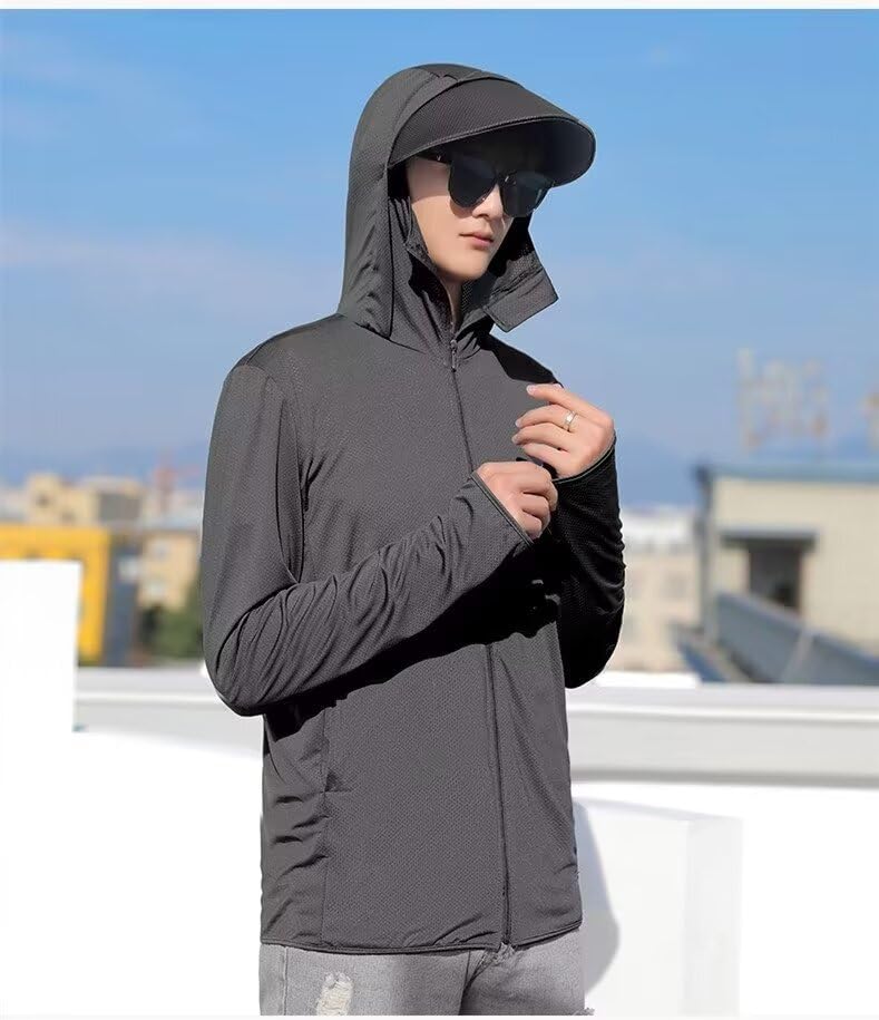 Image of Men and Women's UV Protection Jacket with Detachable Hood and Large Brim for Summer