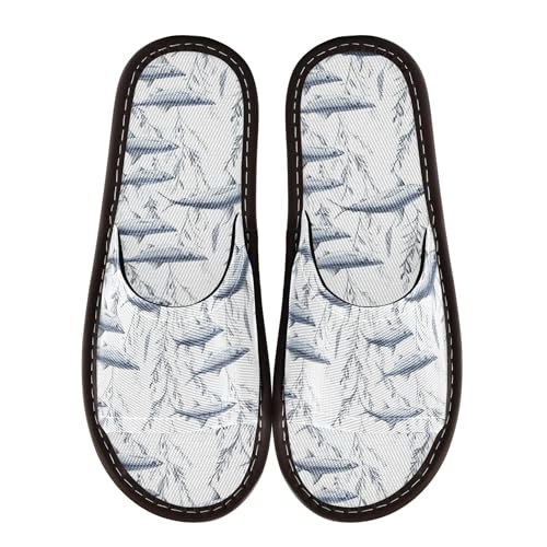 KLL Spa Shower Slippers Indoor Outdoor Reusable Non-Slip Rubber Sole Home Shoes for Travel Airplane Hotel 5.5-6 Sweet Swordfish Fishes