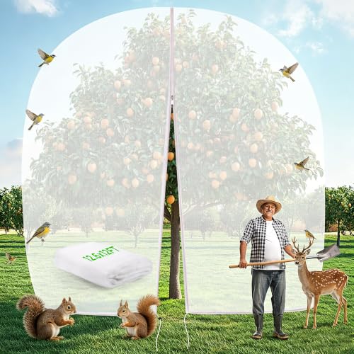 12.6 * 12FT Large Fruit Tree Netting Tree Nets for Fruit Trees with Zipper and Drawstring Insect Netting Barrier for Garden Blueberry Bushes Cherry Peach Apple Protection from Squirrels Birds Pests