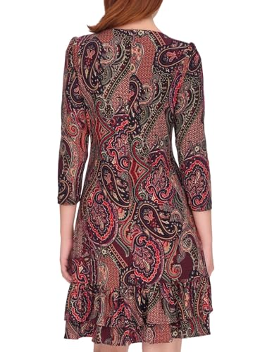 Image of Tommy Hilfiger Women's 3 /4 Sleeve Crew Neck Double Ruffle Hem Jersey Shift Mini Dress