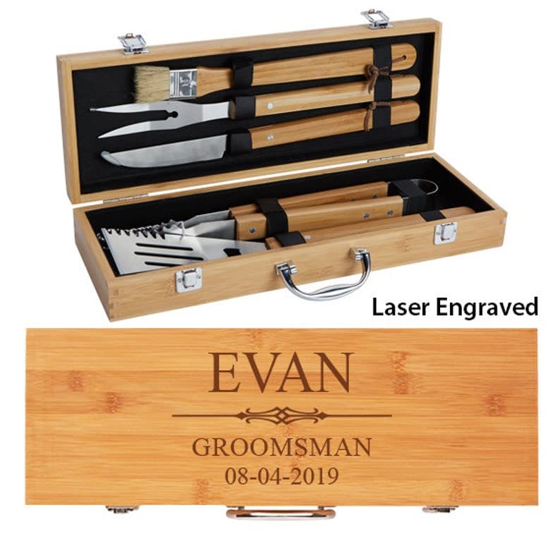 Set de parrilla personalizado con estuche grabado de madera 10 piezas miniatura 2
