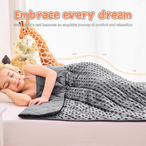 Grey Weighted Blanket Kids 10lbs, 40"x60", Breathable Cooling Minky Heavy Throw Blanket for 80-120lbs, Soft Winter Thick Big Blankets Weighted Comforter Gift for Sleeping